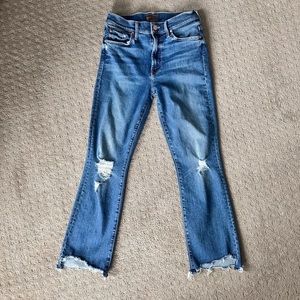 MOTHER Blue Distressed Ankle Jeans